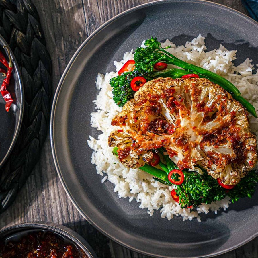 Lundberg Rice White Jasmine Recipe Vegan Cauliflower Steak And Broccolini