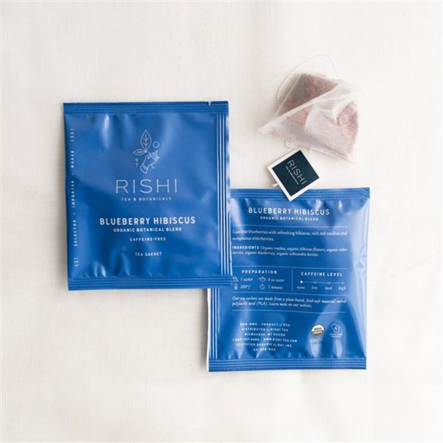Caffeine Free Rishi Blueberry Hibiscus Tea In Biodegradable Tea Bags Plant Based Loose Leaf Tea Sachets