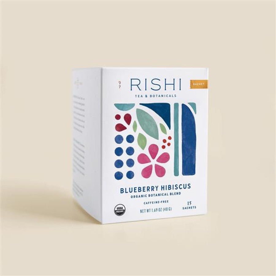 Box Of Rishi Tea & Botanicals Caffeine Free Blueberry Hibiscus Organic Botanical Blend Herbal Tea Sachets