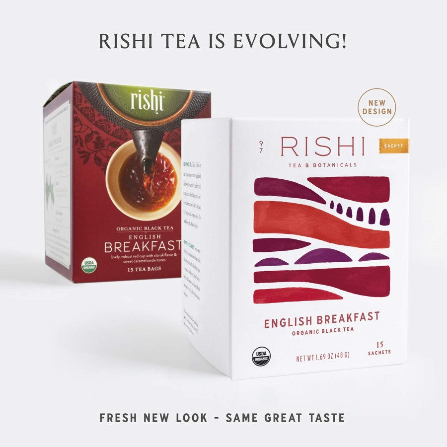 Rishi Tea Fresh New Look Same Great Taste Organic English Breakfast Teas Old And New Box Design