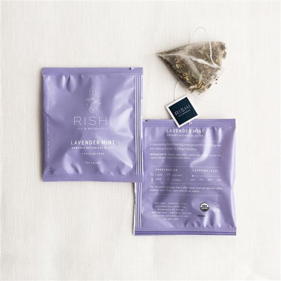 Caffeine Free Rishi Lavender Mint Tea In Biodegradable Tea Bags Plant Based Loose Leaf Tea Sachets