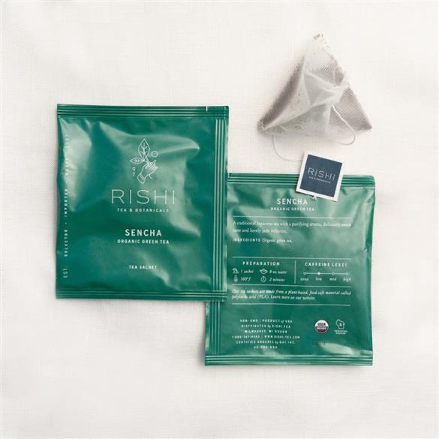 Low Caffeine Rishi Sencha Green Tea In Biodegradable Tea Bags Plant Based Loose Leaf Tea Sachets