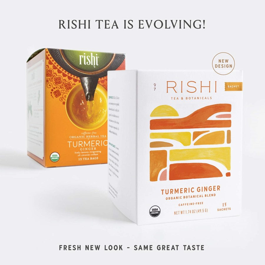 New package design from Rishi Teas for their exotic Turmeric Ginger botanical blend