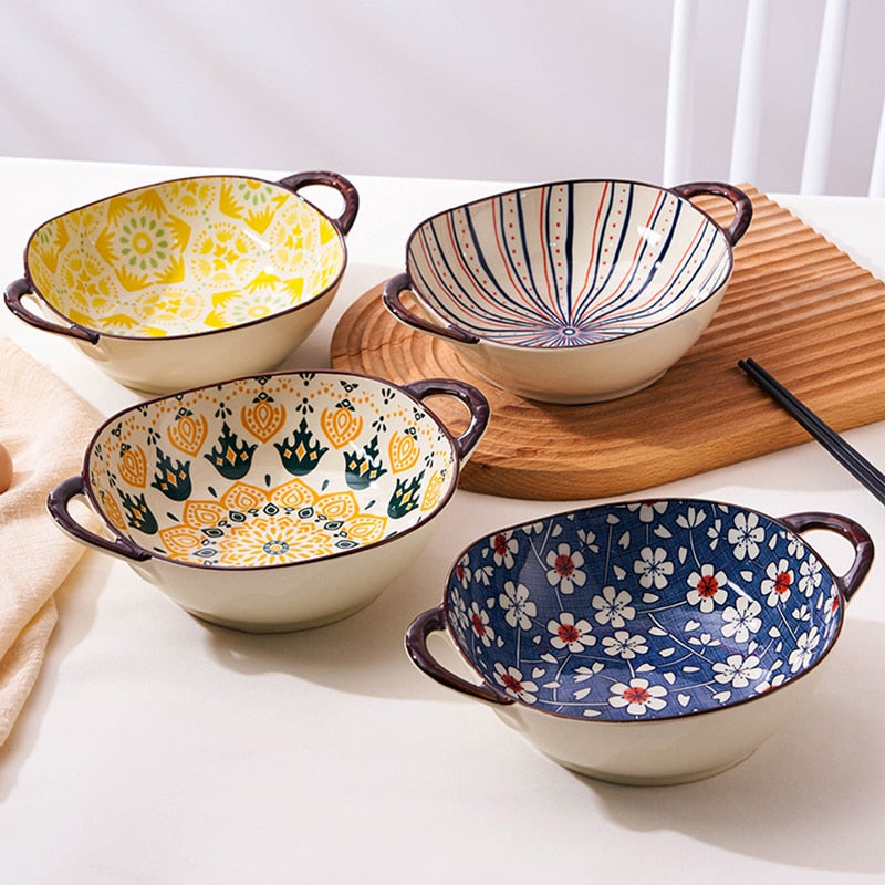 Beautiful Dishware In Colorful Boho Prints Farmhouse Style Bowls With Handles