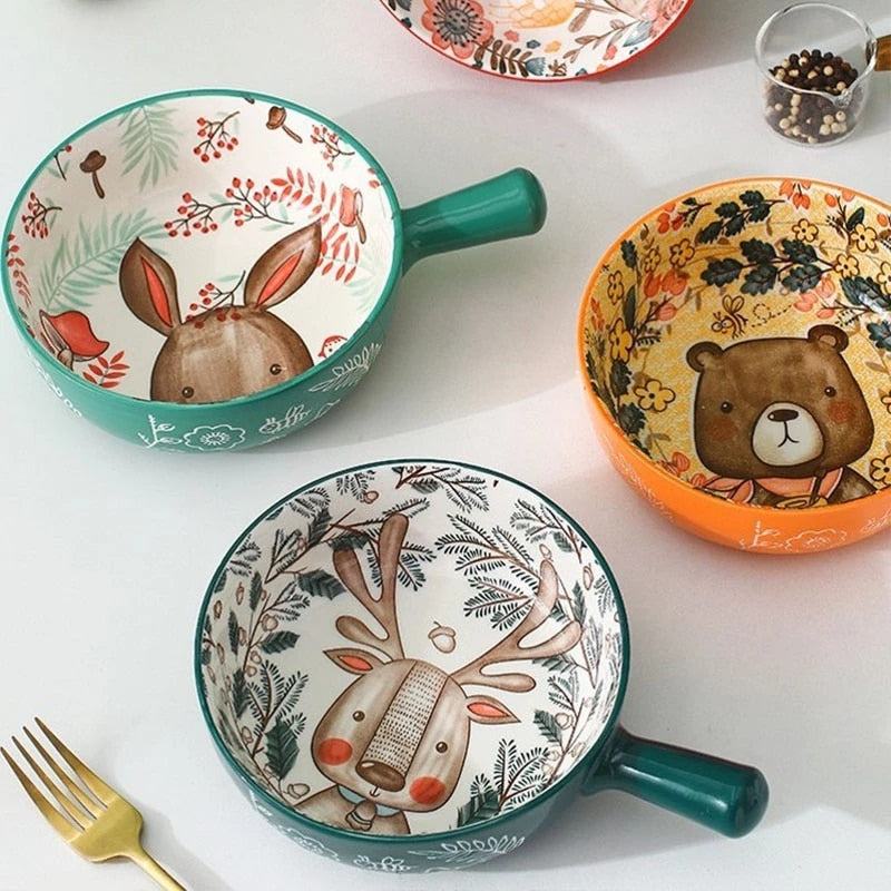 Cute Woodland Animals Baking Bowls With Handle Oven To Table Dishware