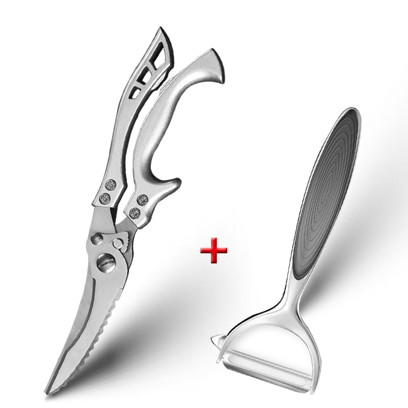 Heavy Duty Stainless Steel Pro Kitchen Scissors With Kitchen Peeler