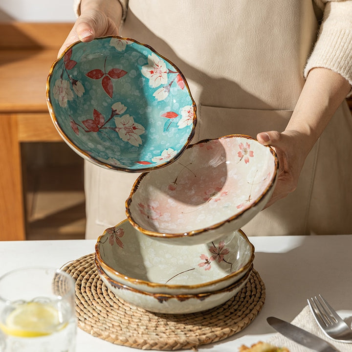Holding Beautiful Farmhouse Style Floral Ceramic Bowls