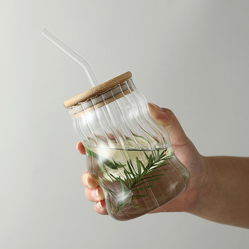 Mason Jar Cup + Bamboo Lid + Straw