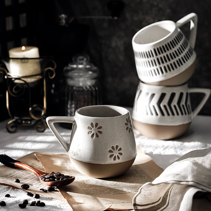 Nordic Style Ceramic Mugs With Triangular Handles