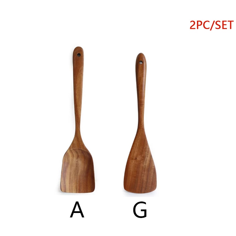 2 Piece Set Of Teak Wood Kitchen Tools And Cooking Utensils