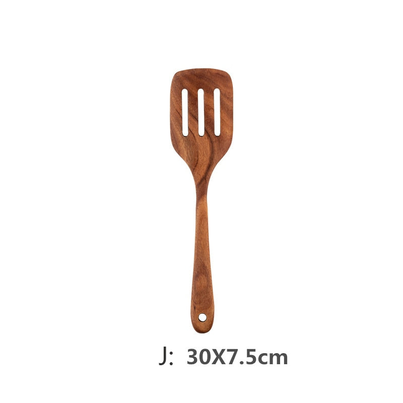 Teak Wood Cooking Utensil J Slotted Turner