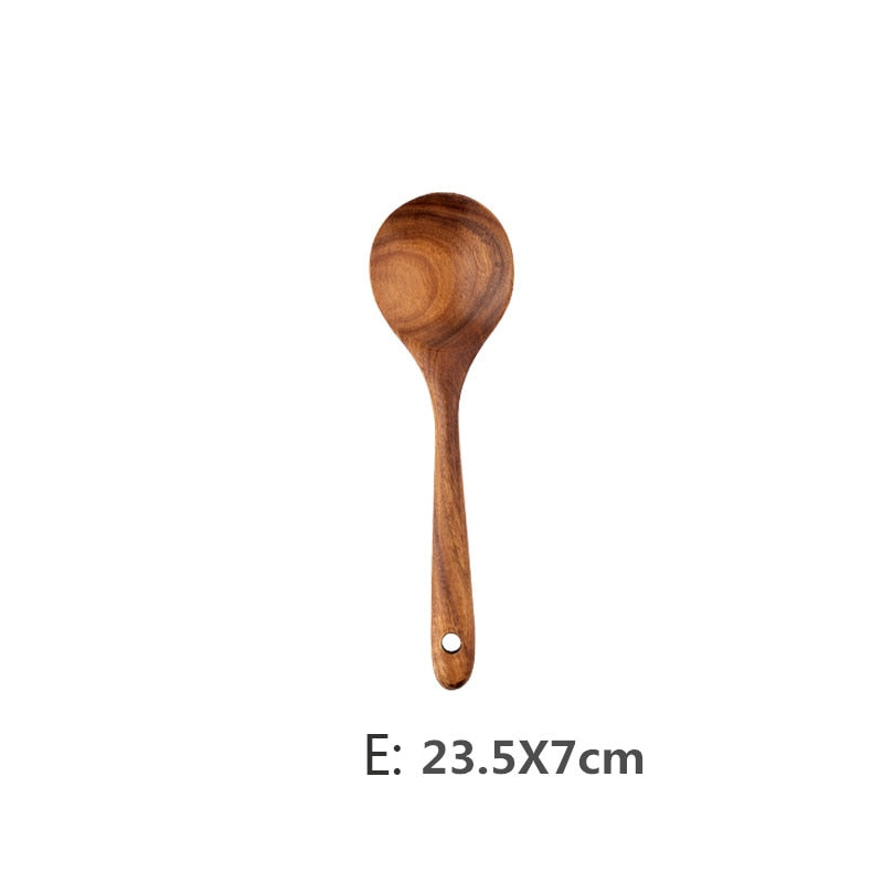 Teak Wood Cooking Utensil E Round Spoon