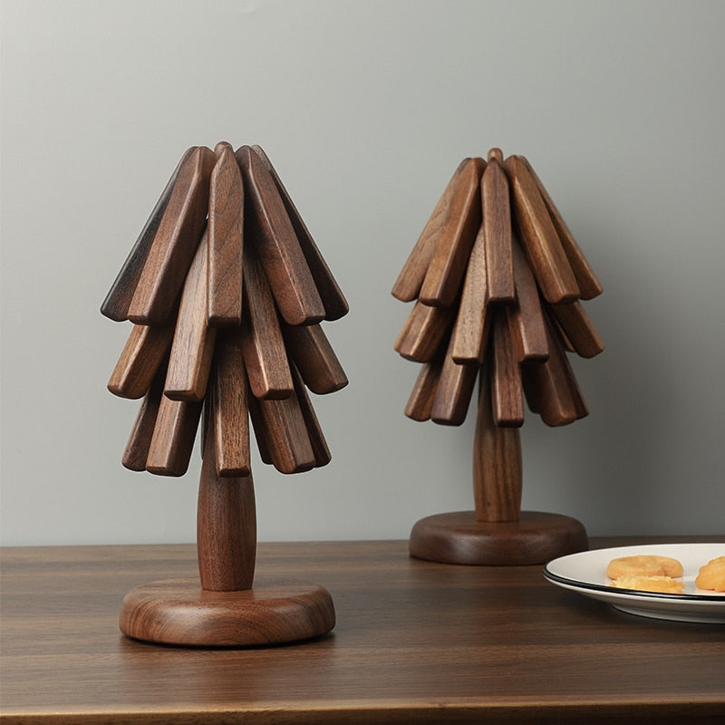 Wood Trivet Trees Are Collapsible Wooden Hot Pads On Stands For Sideboard And Buffet Table Decor