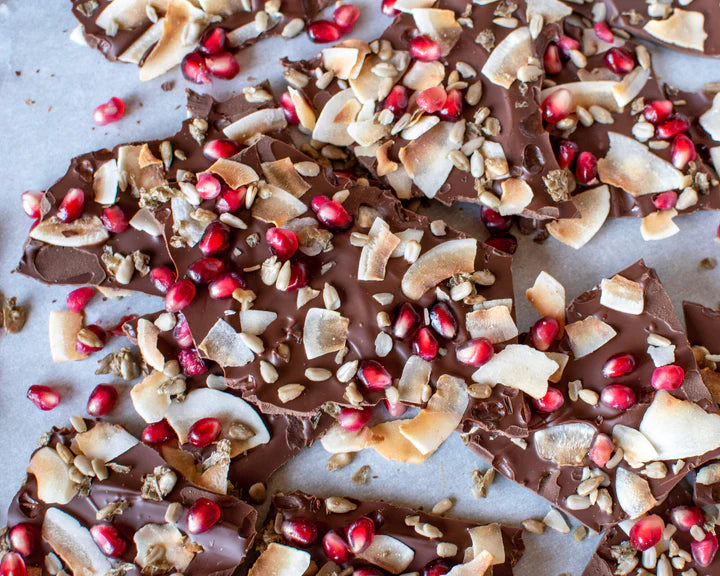 Coconut Pomegranate Sprouted Sunflower Seed Chocolate Bark Recipe Go Raw