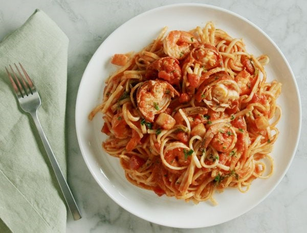 Seafood Fra Diavolo Meal Made With Shrimp And Organic Linguine Noodles From Alessi