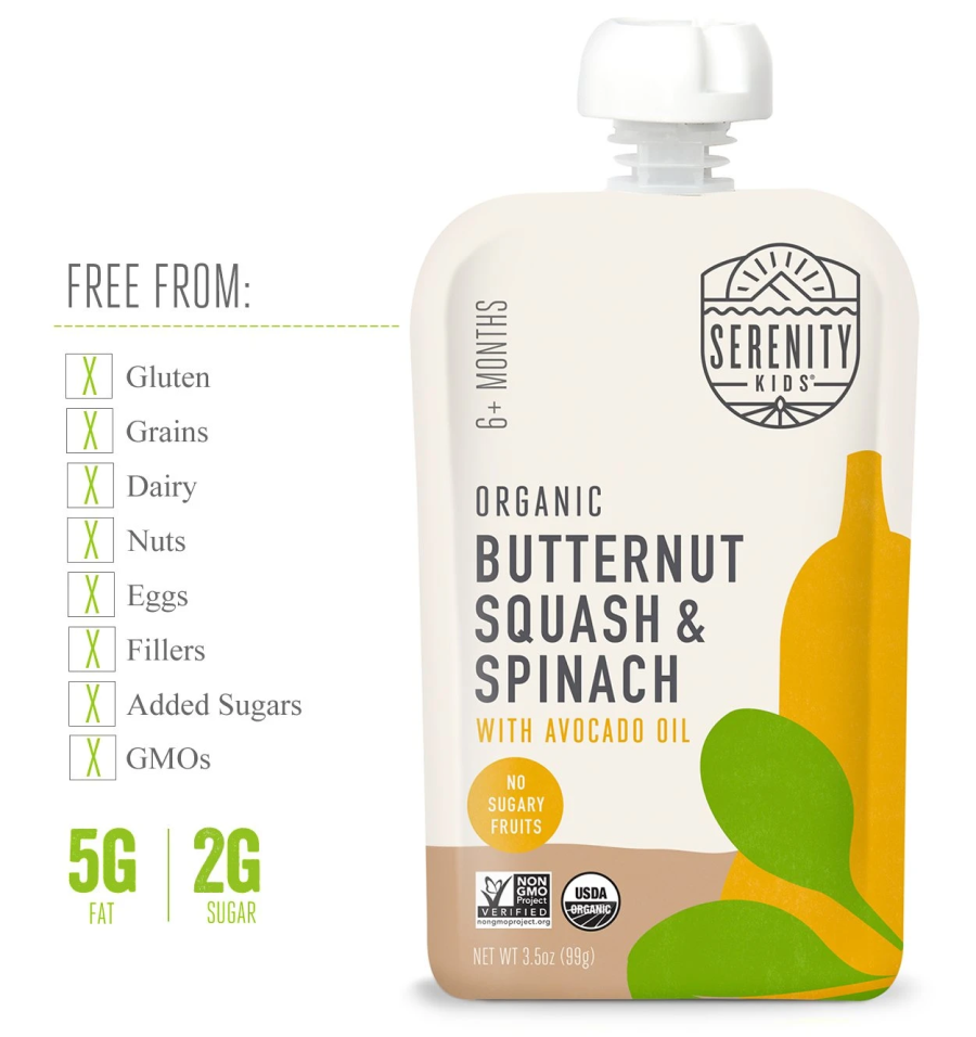 Serenity Kids Organic Butternut Squash And Spinach Baby Food Is Free From Gluten Dairy Fillers Added Sugars GMOs