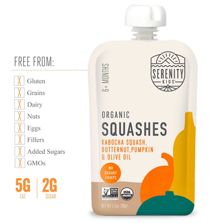 Serenity Kids Organic Squashes Baby Food Is Free From Gluten Dairy Fillers Added Sugars GMOs