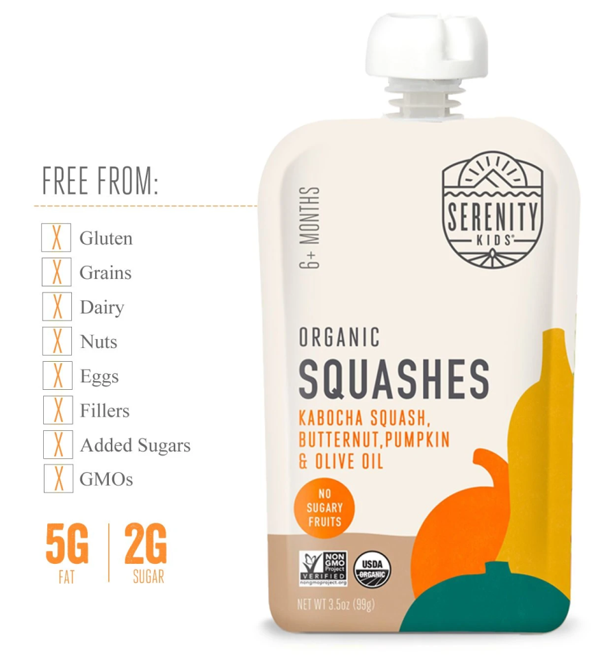 Serenity Kids Organic Squashes Baby Food Is Free From Gluten Dairy Fillers Added Sugars GMOs