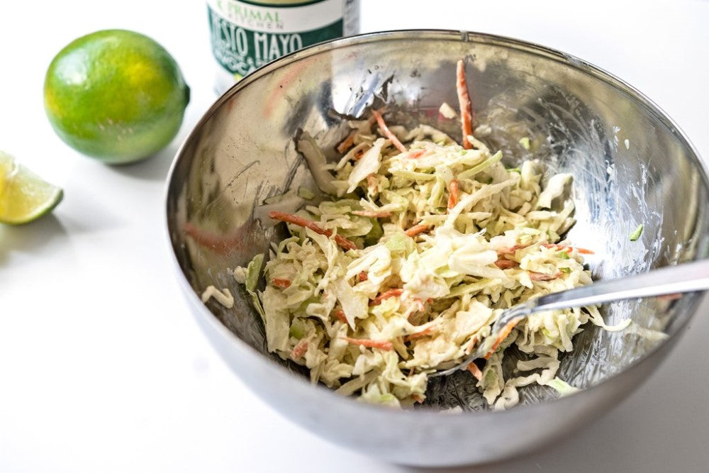 Lime And Coleslaw For Shrimp Tacos Recipe Made With Primal Kitchen Basil Pesto Mayo