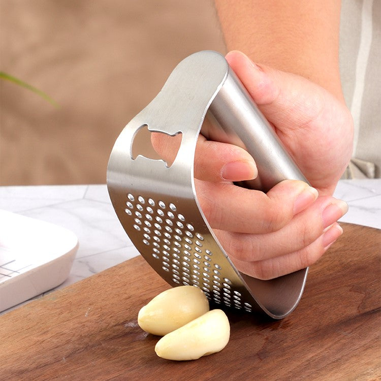 Silver Bottle Opener And One Handed Garlic Rocker Press For Fresh Garlic Clove Mincing