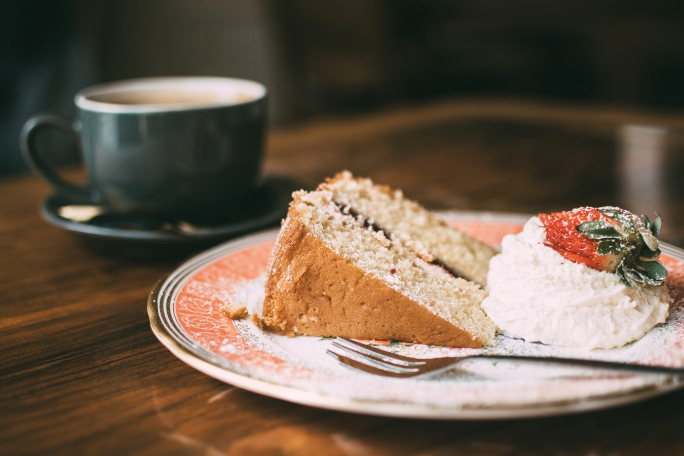 Delicious Slice Of Cake Homemade Whipped Cream Fresh Strawberry And Coffee Sweetened With Organic Sugar Big Tree Farms Golden Coconut