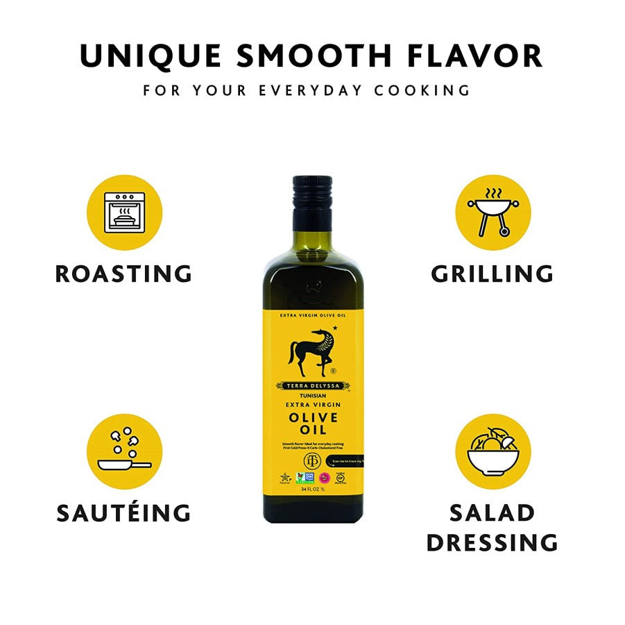 Non-GMO Terra Delyssa Tunisian Olive Oil Has Unique Smooth Flavor For Everyday Cooking Roasting Sautéing Grilling And Salad Dressing