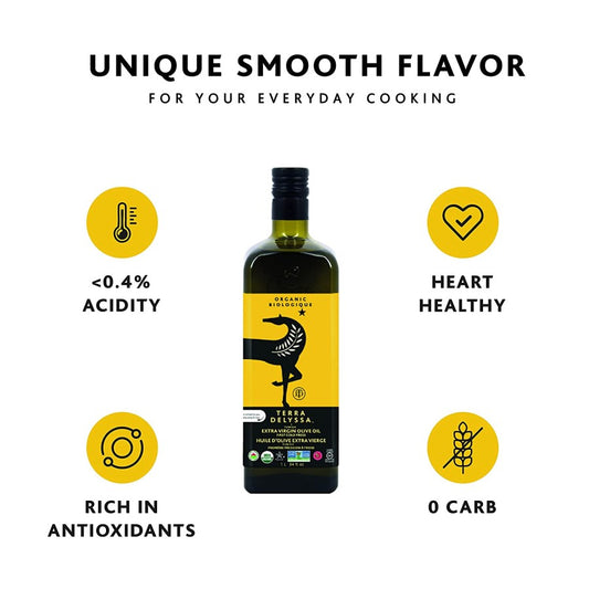 Organic Terra Delyssa Tunisian Olive Oil Has Unique Smooth Flavor For Everyday Cooking Low Acidity Rich In Antioxidants Heart Healthy Zero Carb