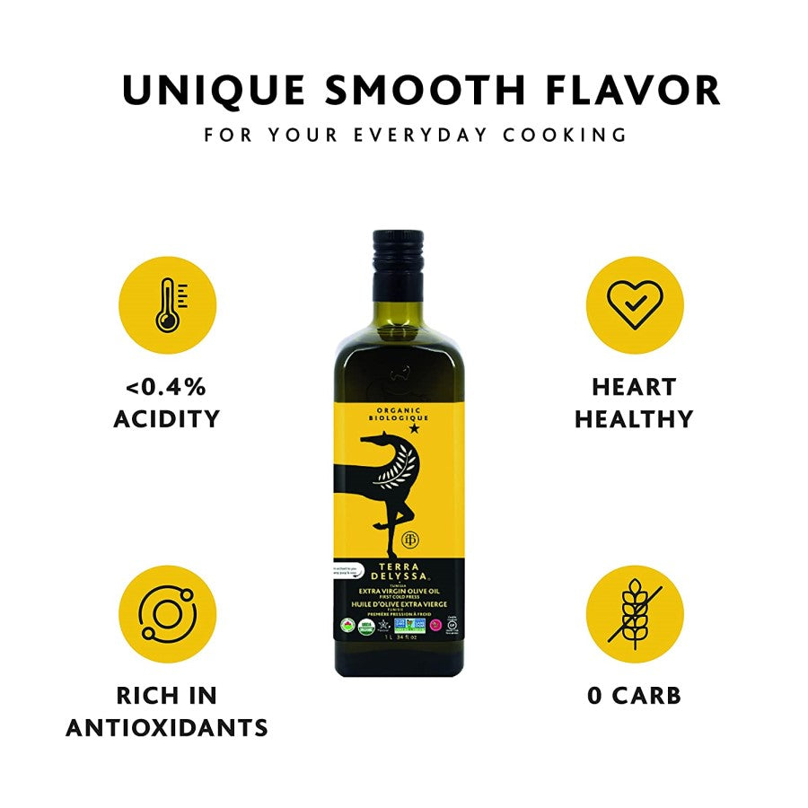 Organic Terra Delyssa Tunisian Olive Oil Has Unique Smooth Flavor For Everyday Cooking Low Acidity Rich In Antioxidants Heart Healthy Zero Carb
