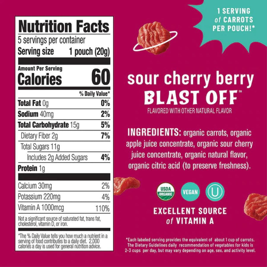 Eat The Change Sour Cherry Berry Blast Off Carrot Chews Organic Ingredients Vegan Nutrition Facts