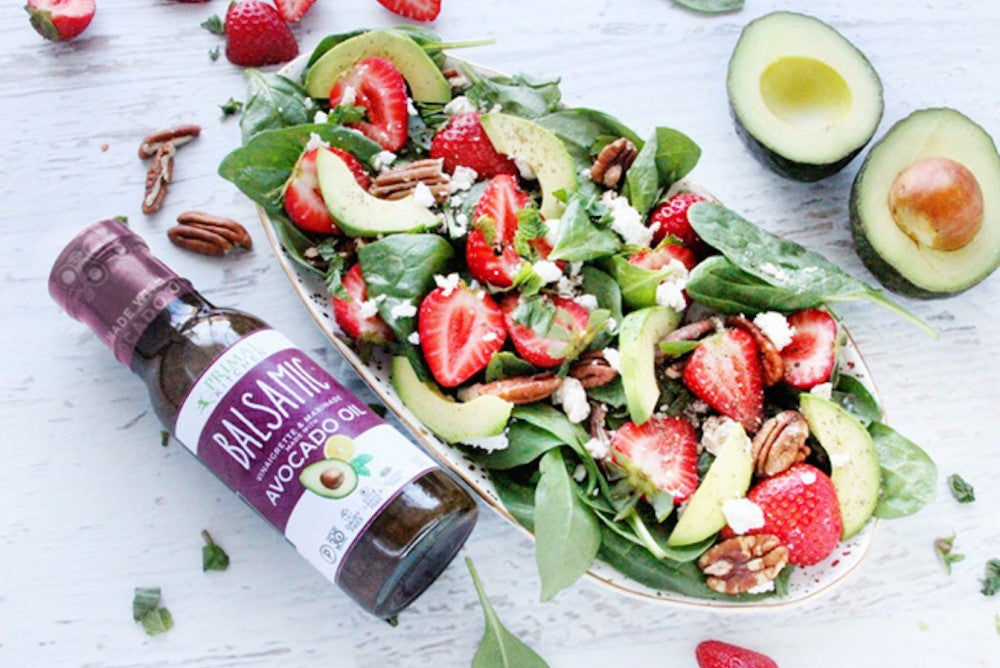 Feta Avocado Spinach Strawberry Salad With Balsamic Vinaigrette From Primal Kitchen