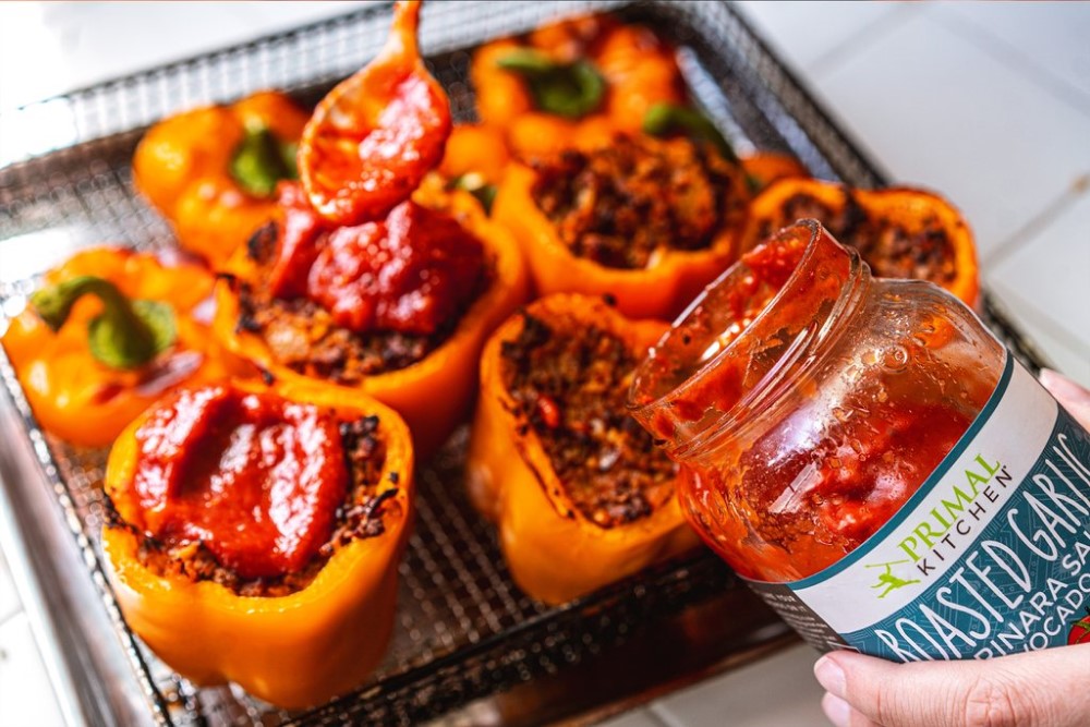 Stuffed Bell Peppers Recipe With Primal Kitchen Roasted Garlic Red Sauce Marinara