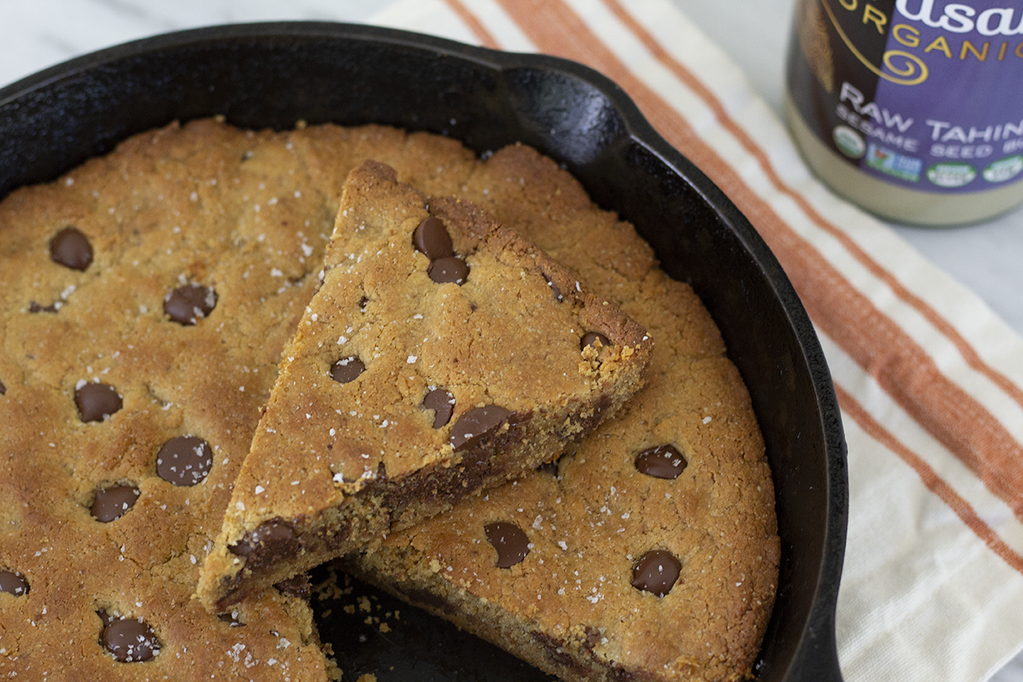 Tahini Chocolate Chip Cookie Skillet Artisana Organics Recipe Using Raw Sesame Seed Butter Tahini