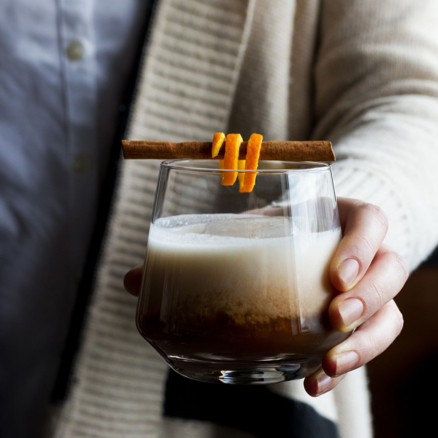 Big Chai-bowski with Masala Chai concentrate from Rishi Tea's and garnished with a cinnamon stick and orange peel