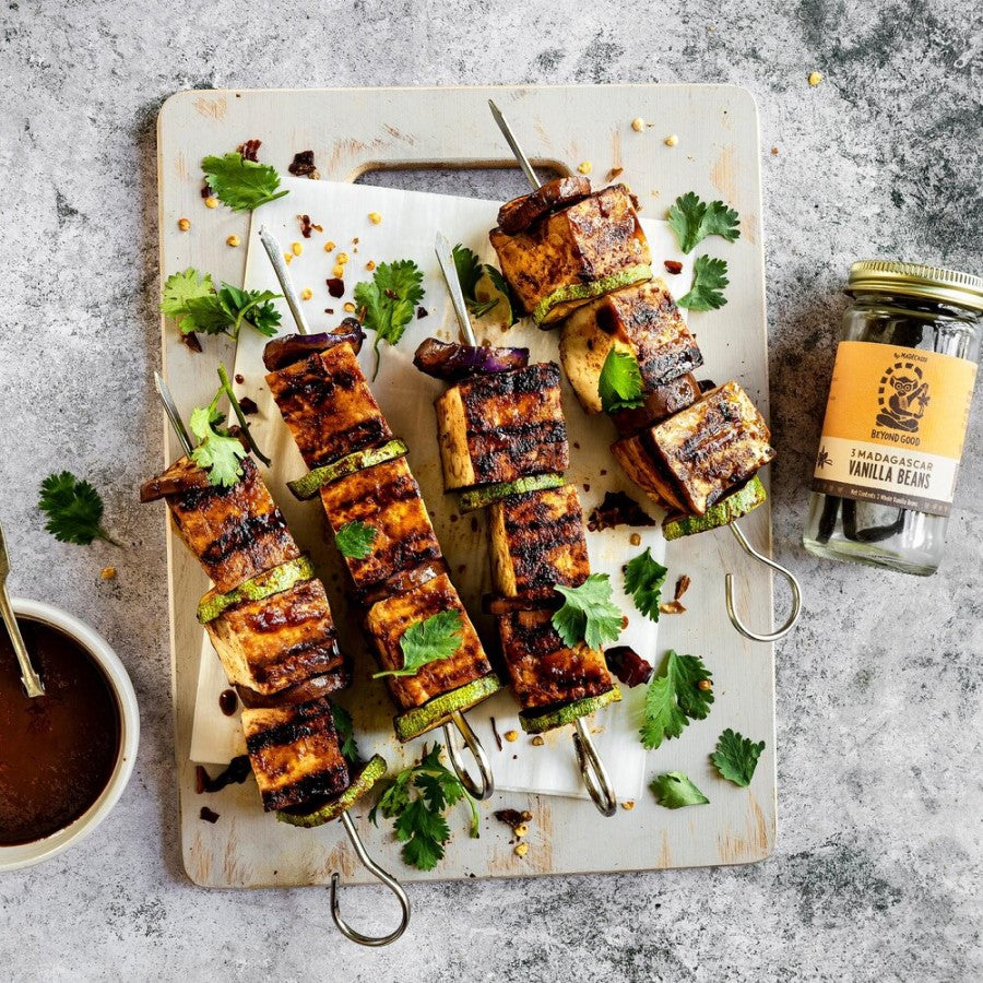 Tofu Vegetable Skewers With Guajillo Vanilla Bean BBQ Sauce Beyond Good Recipe