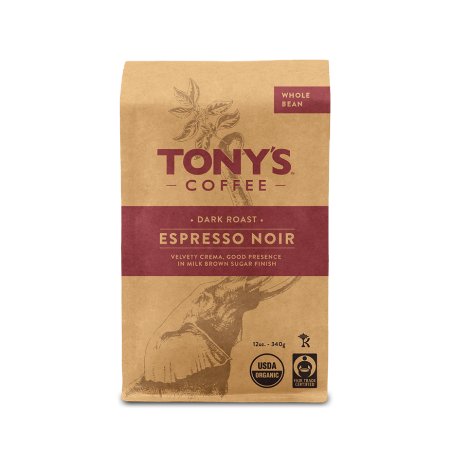 Tony's Coffee Organic Espresso Noir Dark Roast Whole Bean 12oz