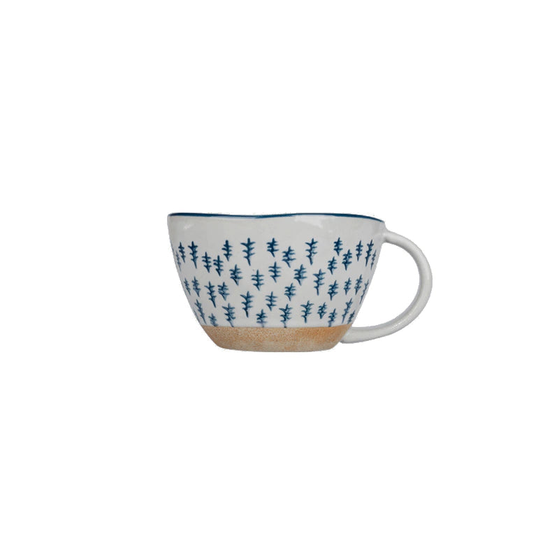 Hygge Alpine Pattern Farmhouse Style Irregular Shaped Ceramic Mug With Exposed Base