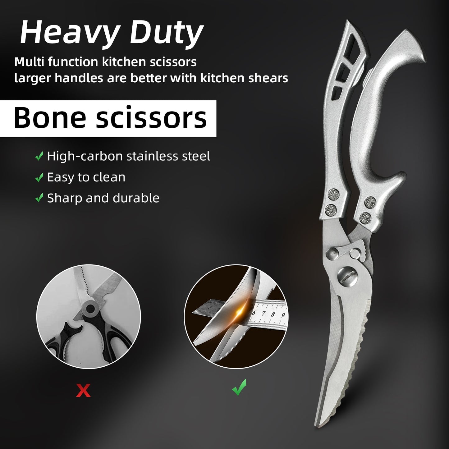 Kitchen Shears Stainless Steel Heavy Duty Bone Scissor Multipurpose Cutting  Tool
