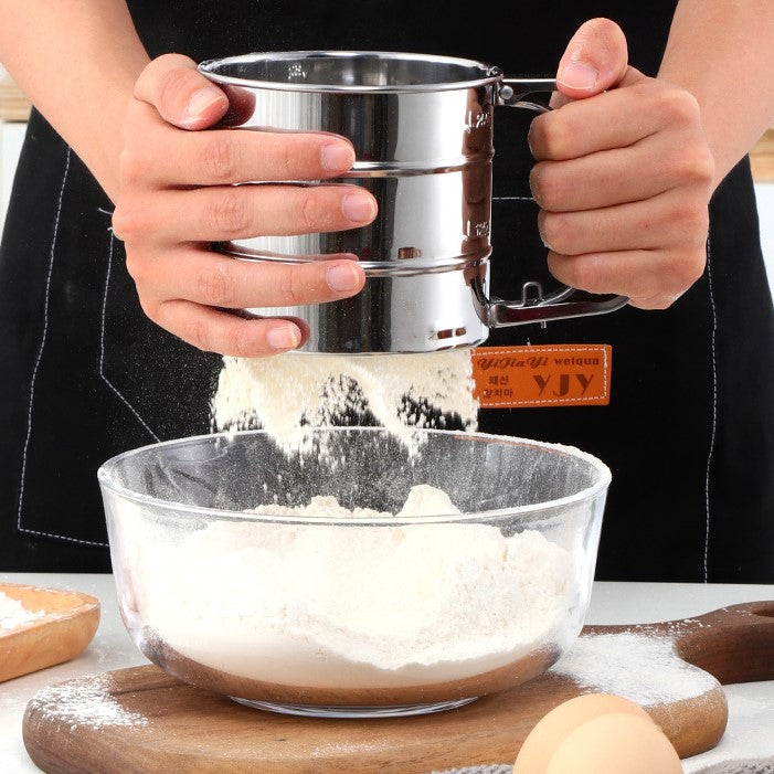 Baking With Terra Powders Stainless Steel Silver Flour Sifter Hand Squeeze Style