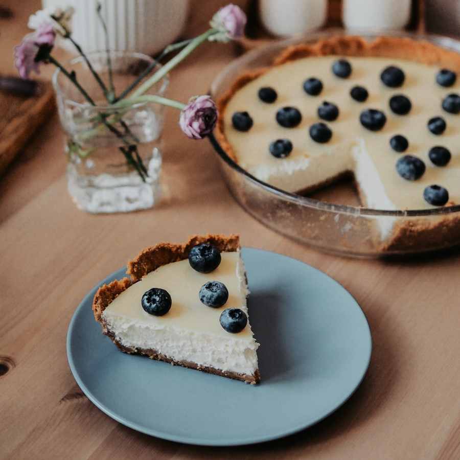 Organic Vanilla Cheesecake Dessert With Fresh Blueberries