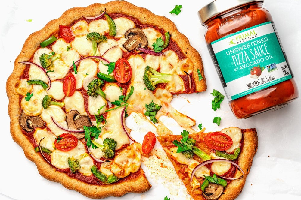 Veggie Pizza With Red Sauce In 25 Minutes Primal Kitchen Recipe