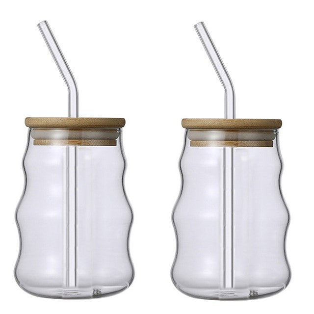 Eco-Friendly Glass Tumbler Set with Bamboo Lid & Straw (2 Sizes, 4
