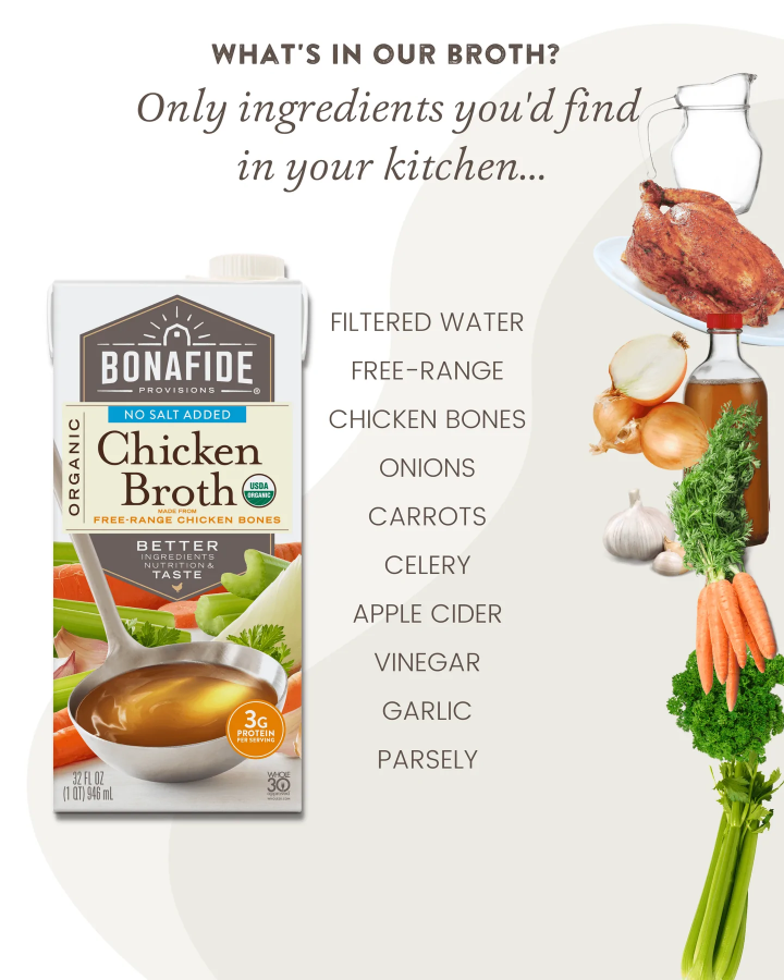What's In Bonafide Provisions No Salt Added Organic Chicken Broth Only Ingredients You'd Find In Your Kitchen