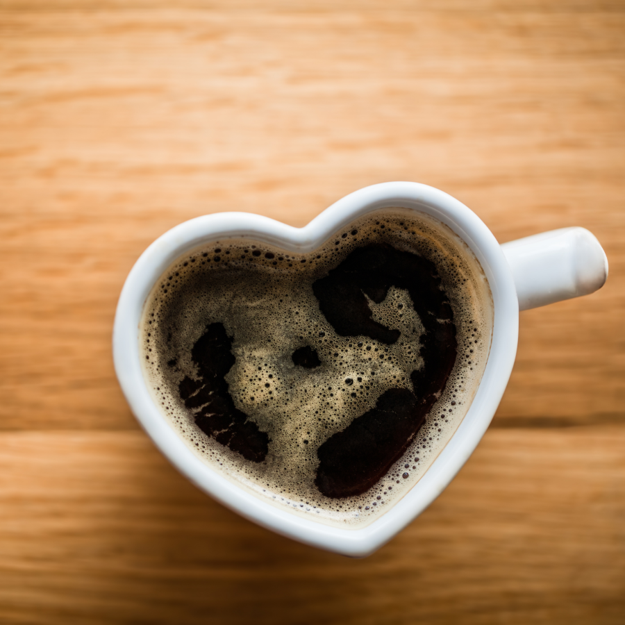 White Heart Shape Mug Full Of Organic Coffee Sweetened With Organic Cane Sugar From Terra Powders Market