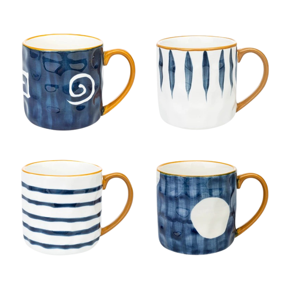 Nautical Style Ceramic Mugs With Dimpled Glazed Finish