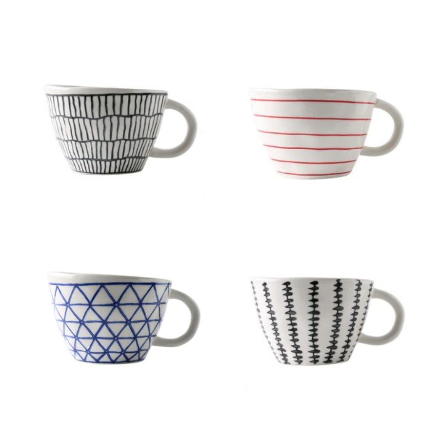 Artistic Style Patterned Irregular Shaped Ceramic Mugs