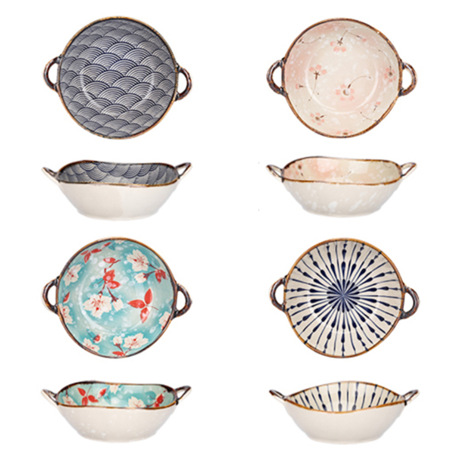 Farmhouse Style Irregular Shaped Ceramic Bowls With Handles