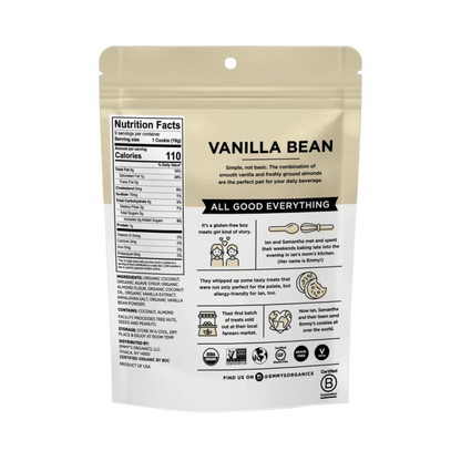 Clean Snacking Made Delicious Emmys Organics Superfood Bites Vanilla Bean Coconut Cookies Non-GMO Ingredients Nutrition Facts