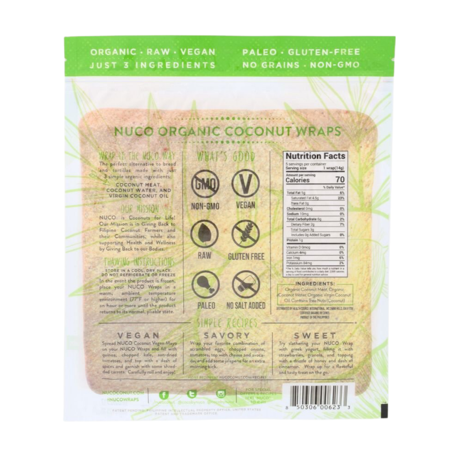 5 Original Wraps In Pack NUCO Organic Coconut Wraps Raw Vegan Paleo Gluten Free Non-GMO Just 3 Ingredients