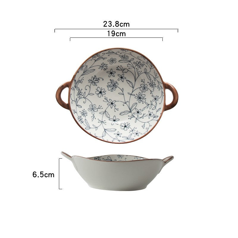 Farmhouse Modern Style Purposefully Irregular Shape Ceramic Bowl Wildflower Pattern