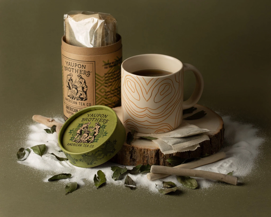 Mug Of Hot Tea Yaupon Brothers American Tea Co. American Green Yaupon Holly Tea Eco Tube And Compostable Tea Bags
